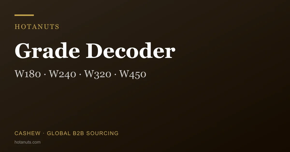 Cashew Grade Decoder: W180, W240, W320, W450 — Which Buyer Profile Picks Each, And Why