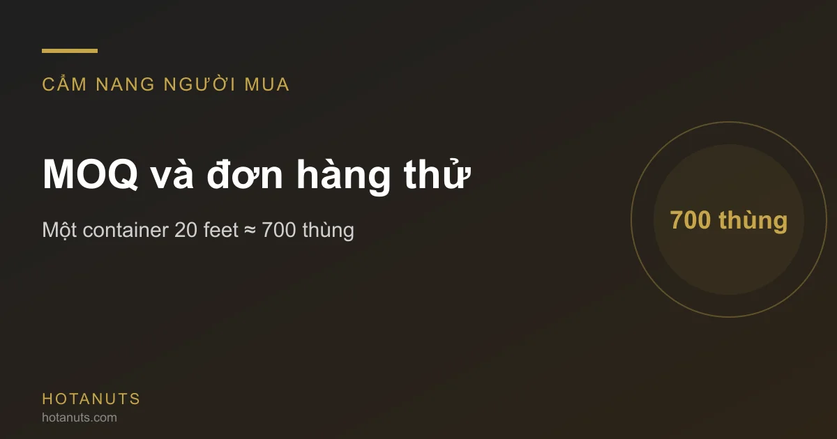 MOQ hạt điều: vì sao là một container 20 feet, và đơn hàng thử nên dựng thế nào